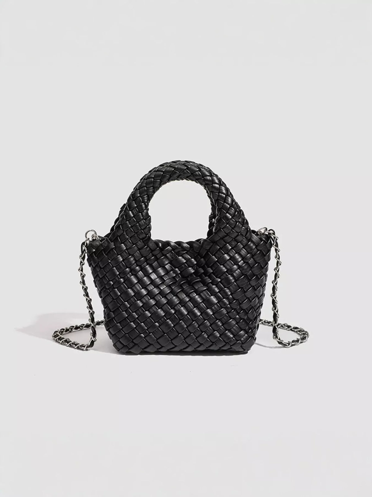 Woven Texture Mini Crossbody Bag with Chain Strap in Black