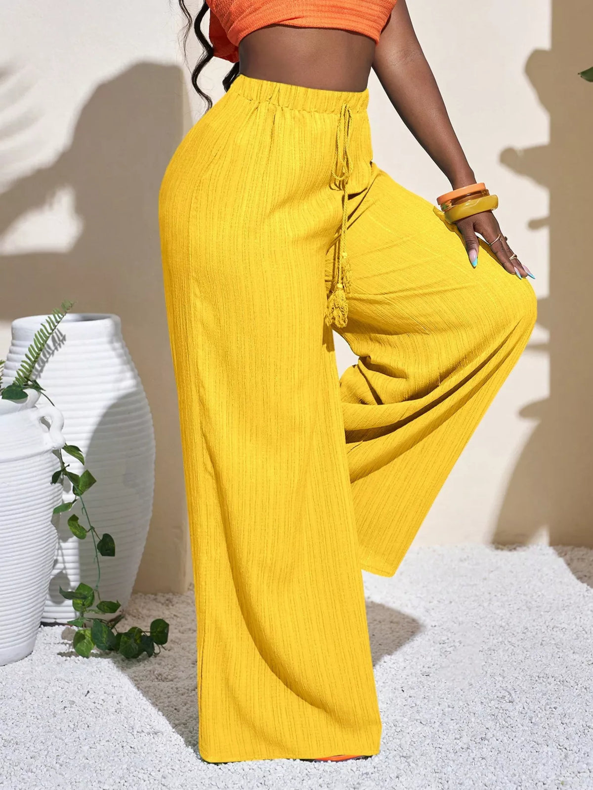 Wide-Leg Pants with Drawstring - Lilixa.store