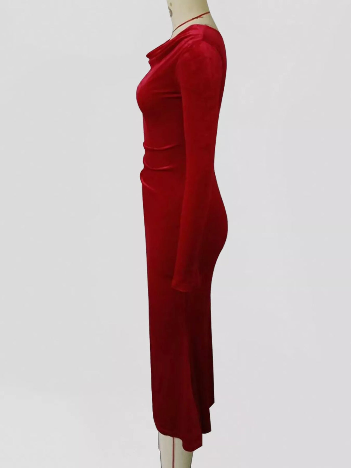 Velvet Cowl Neck Long Sleeve Midi Dress - Lilixa.store