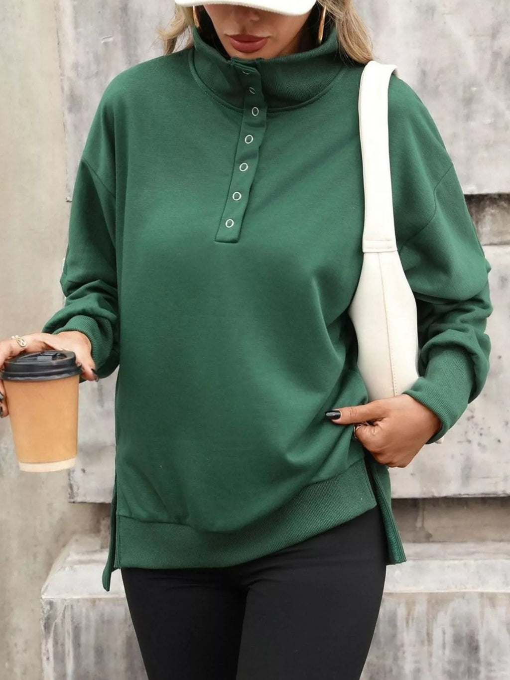 Side Slit Half Snap Sweatshirt - Lilixa.store