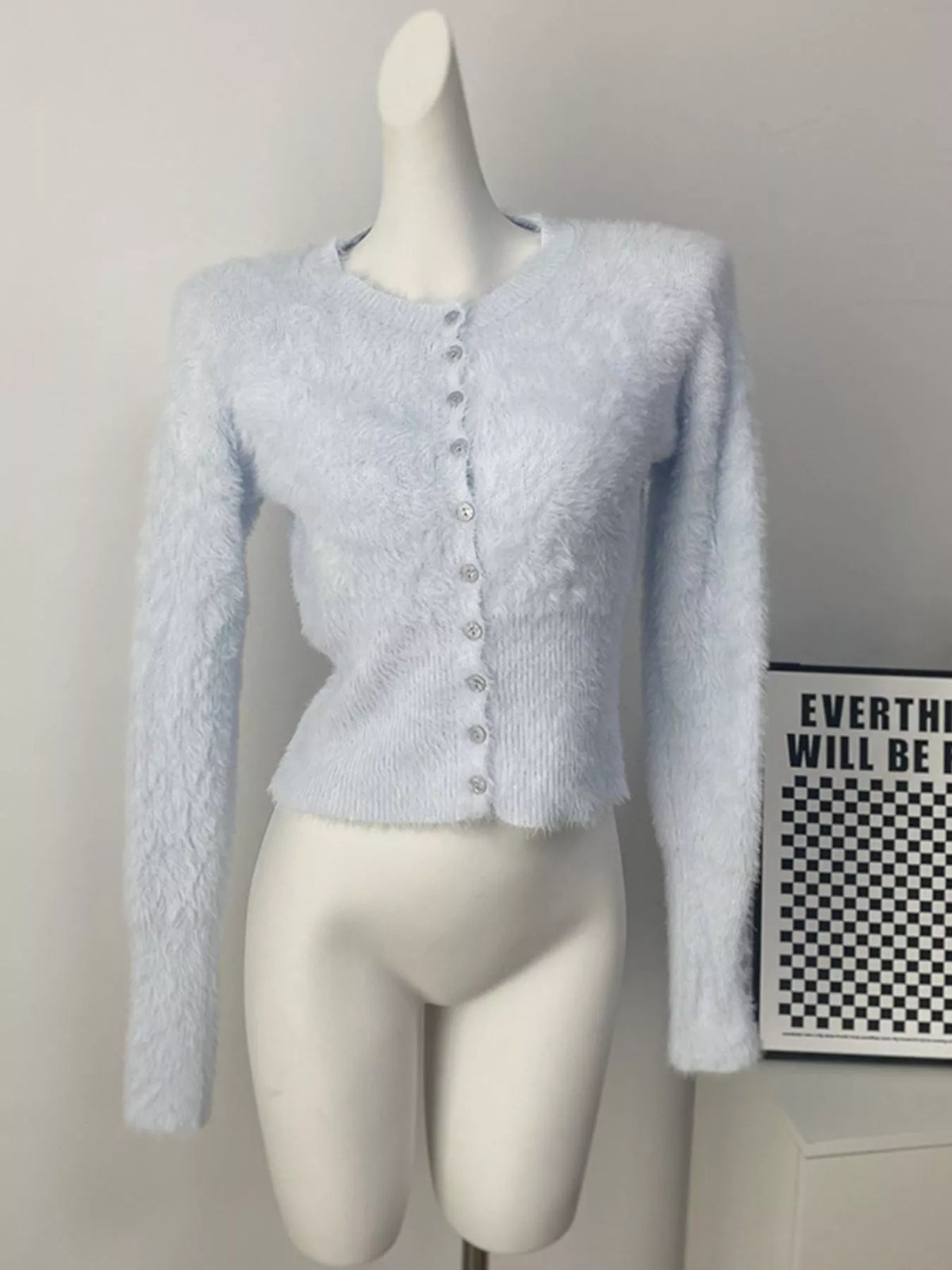 Soft Fuzzy Button-Down Cropped Cardigan, view 12