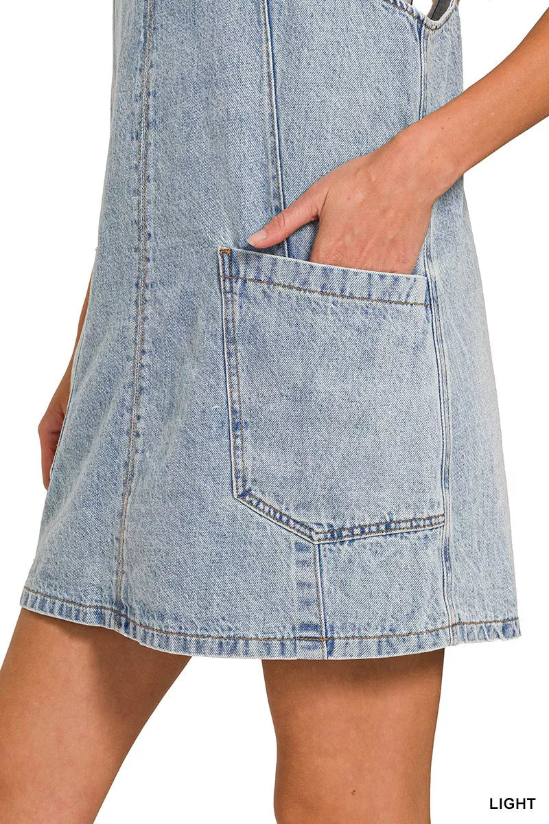Zenana Denim Overall Dress with Front Pockets, view 9