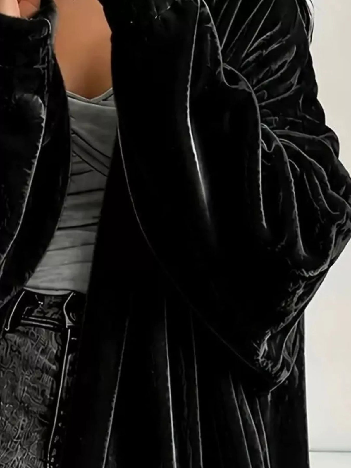 Full Size Velvet Open-Front Longline Outerwear Plus Size - Lilixa.store