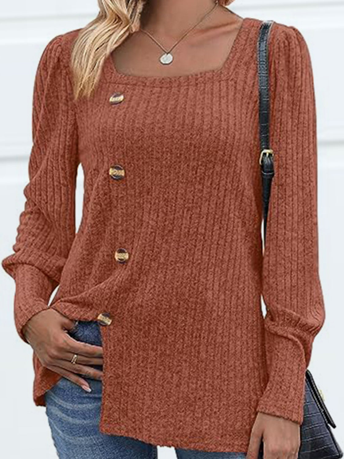 Decorative Button Square Neck Top - Lilixa.store