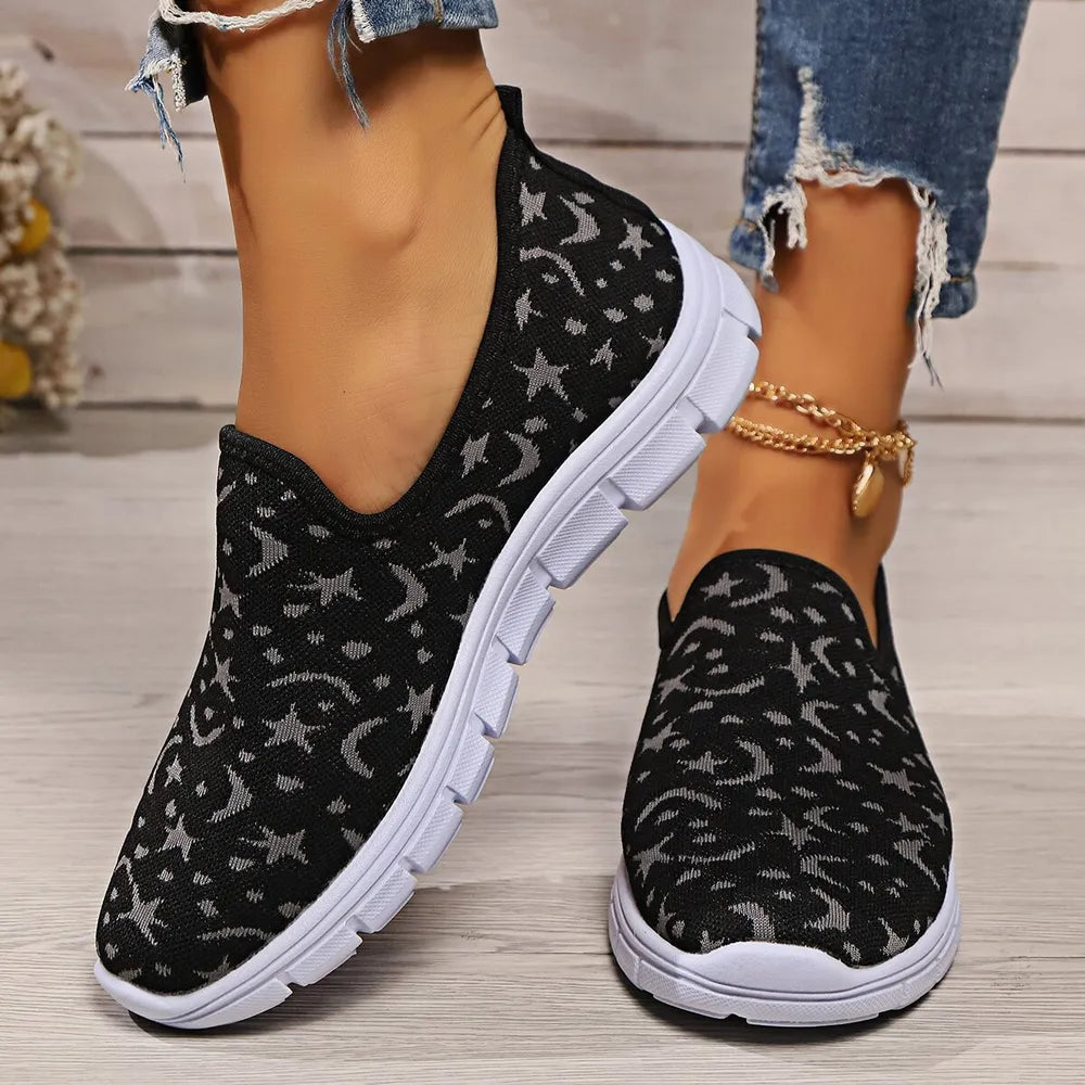 Star & Moon Pattern Flat Loafers, view 2