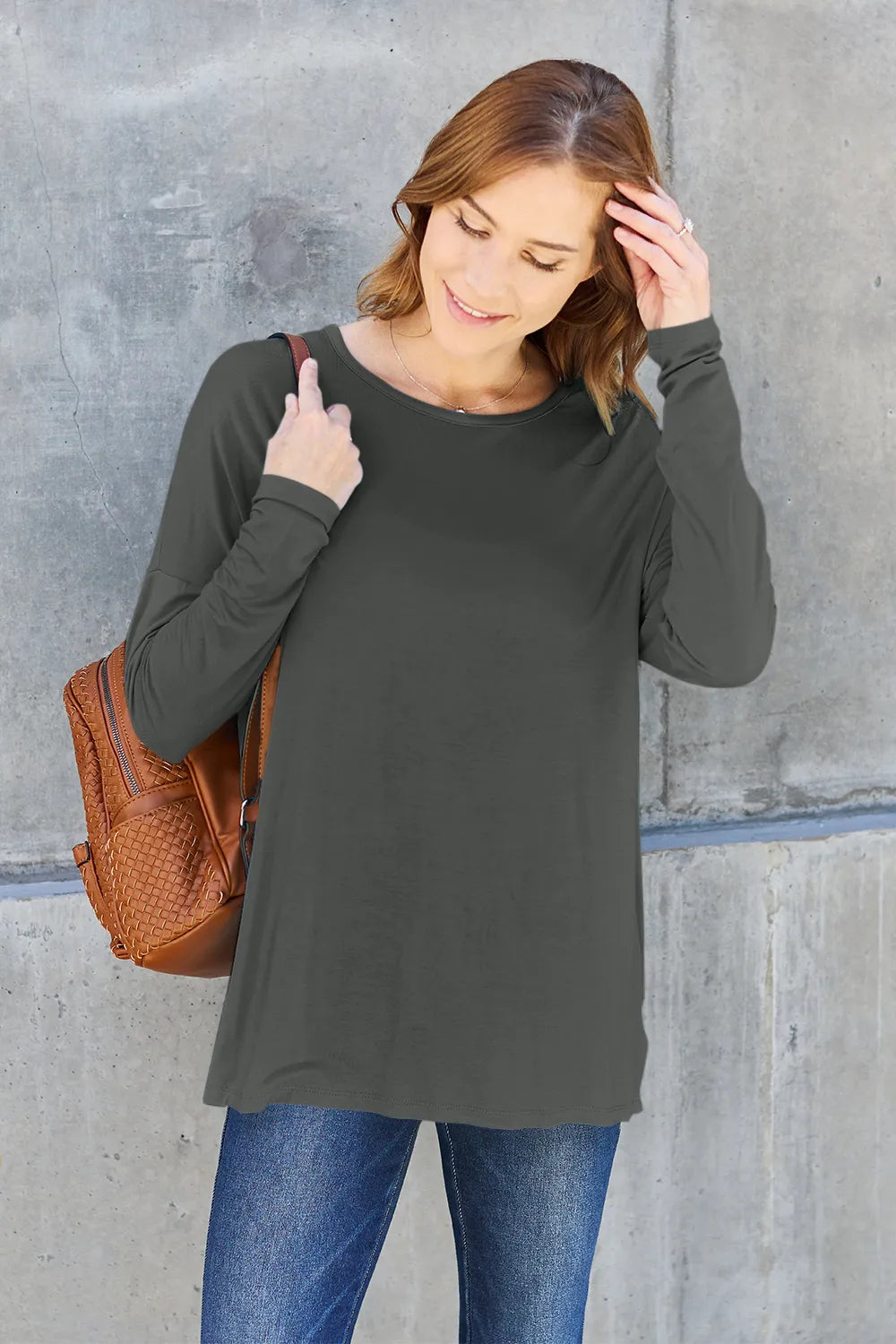 Basic Bae Full Size Round Neck Dropped Shoulder T-Shirt - Lilixa.store
