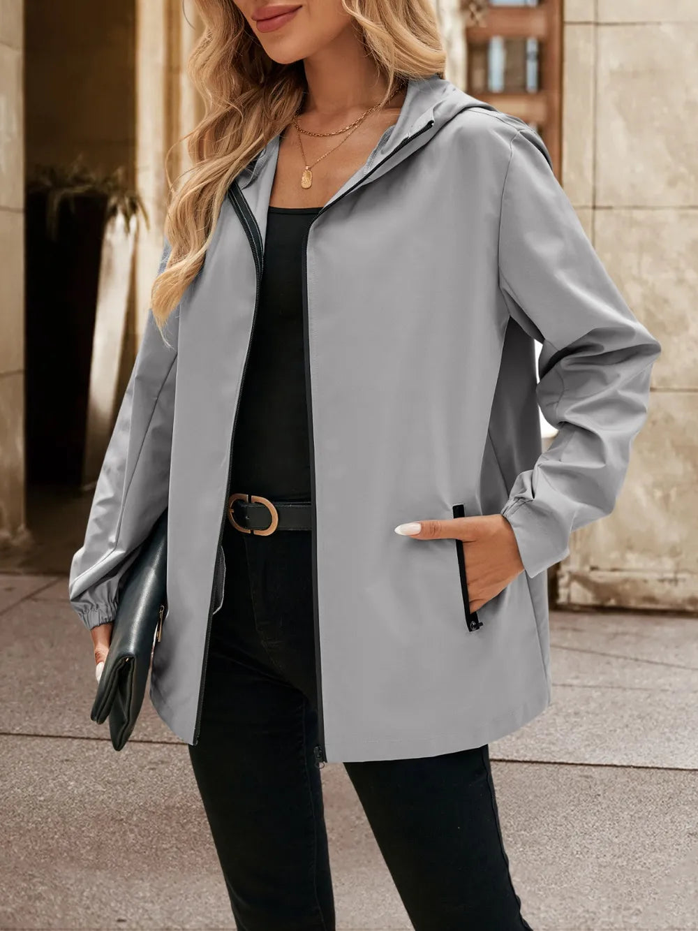 Ivy Lane Pocketed Zip Up Hooded Jacket, view 5