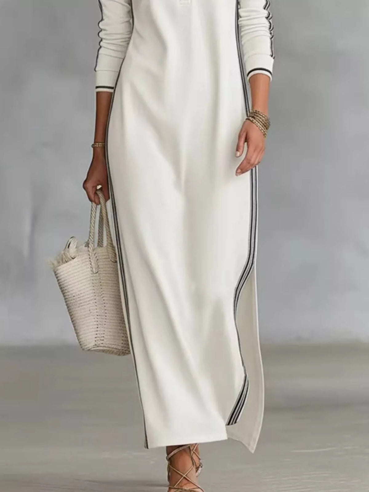 Side Stripe Detail Slit Maxi Dress
