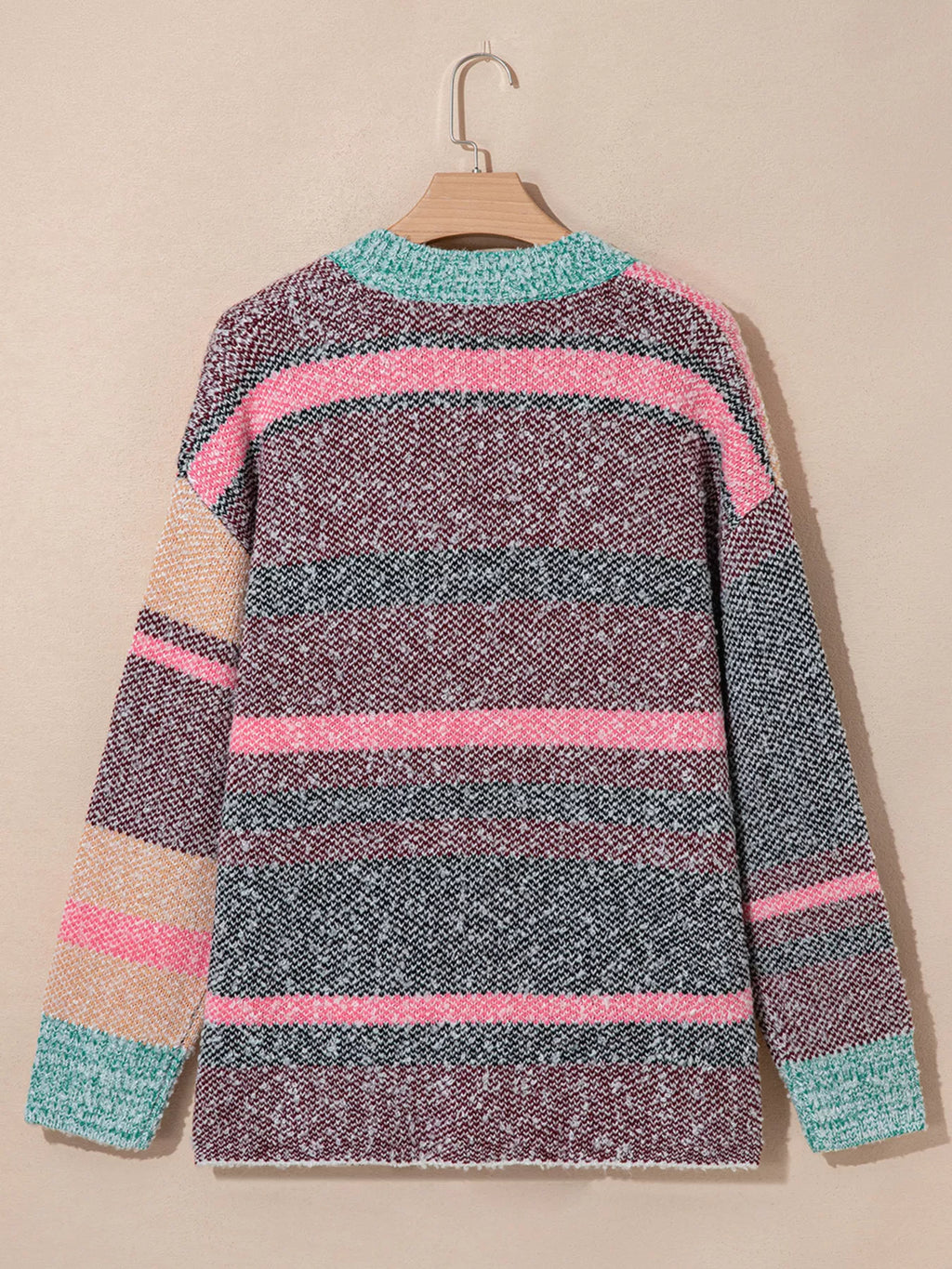 Color Block Striped Side Slit Open Front Cardigan - Lilixa.store