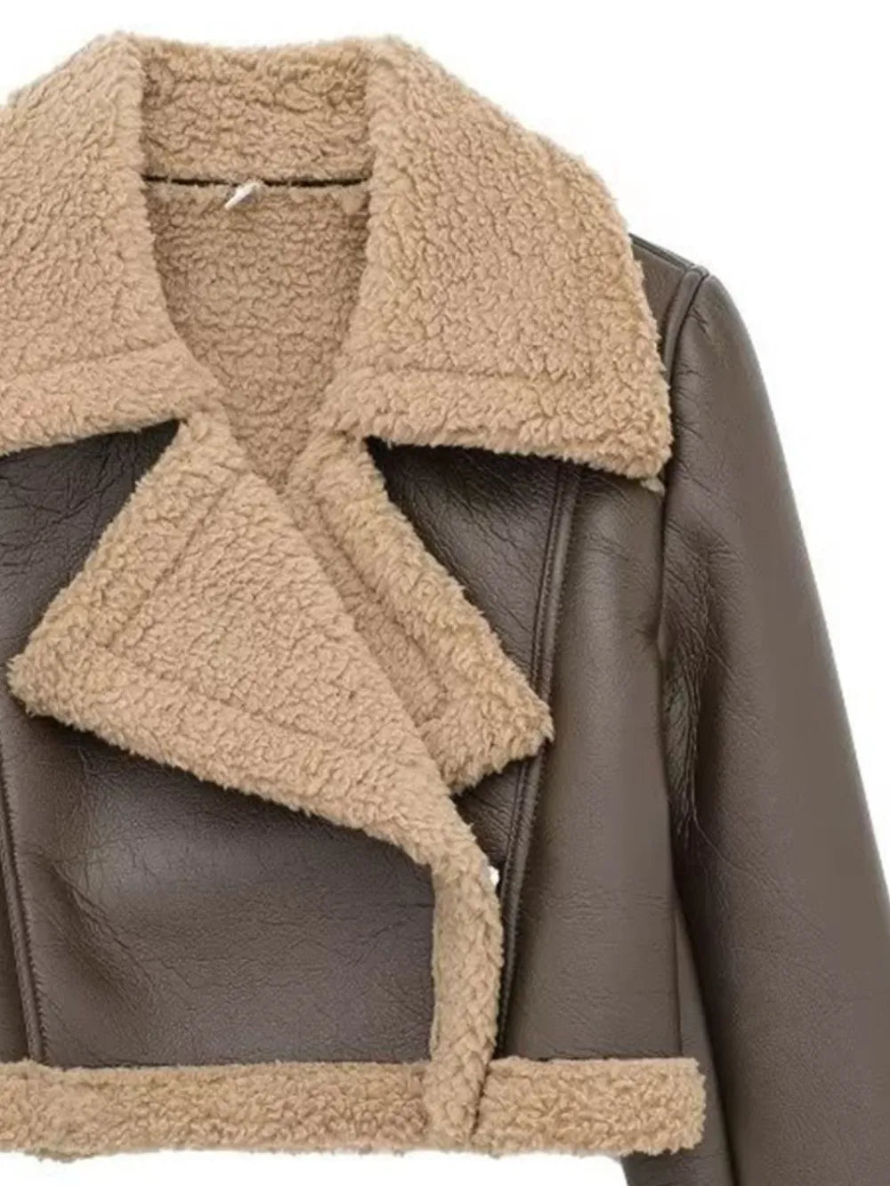 Collared Neck Long Sleeve Plush Cropped Jacket, view 16
