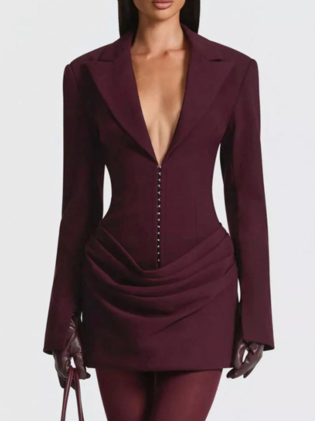 Full Size Blazer-Style Long Sleeve Mini Dress Plus Size - Lilixa.store
