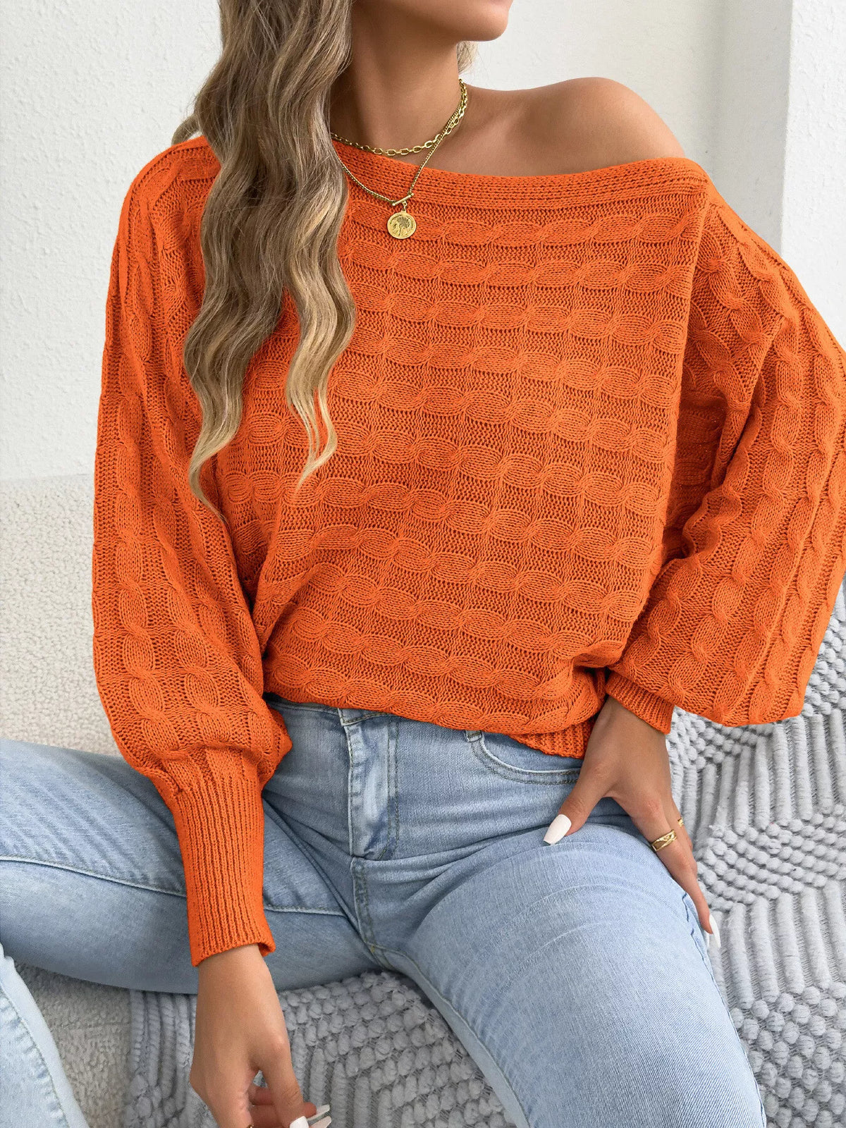 Cable Knit Boat Neck Sweater