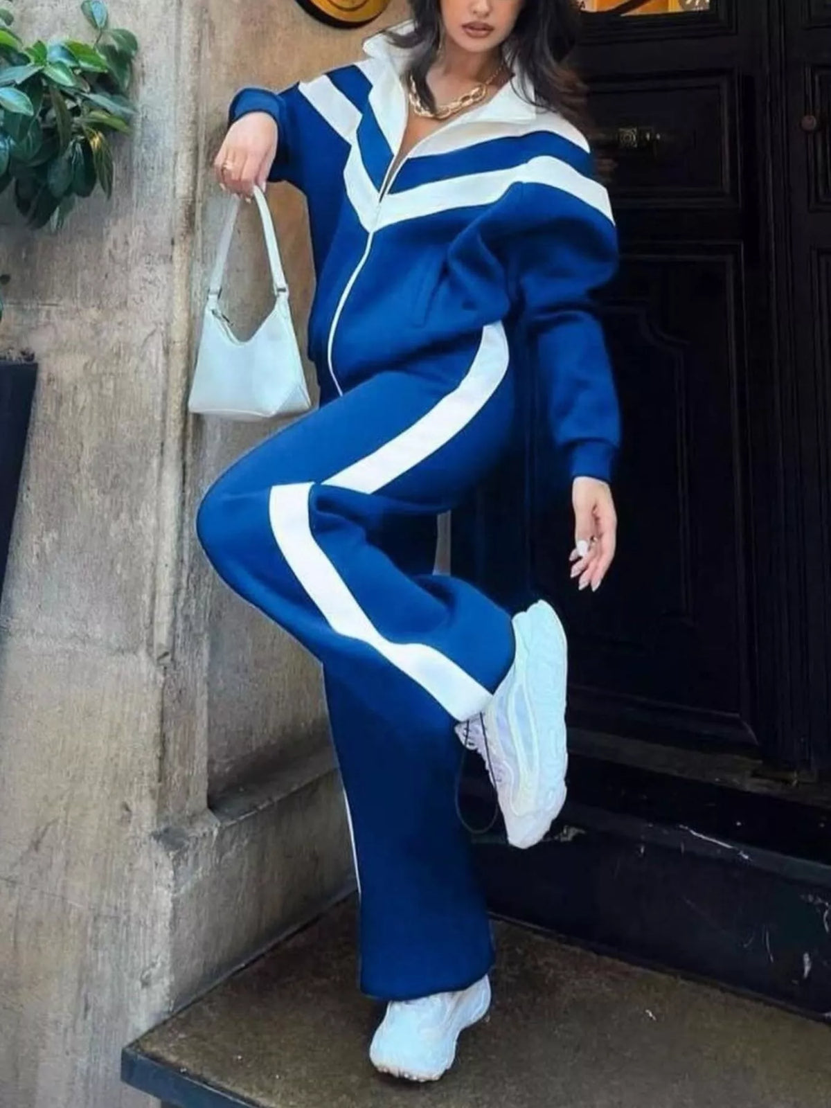 Color Block Zip-Up Outerwear and Pants Set - Lilixa.store