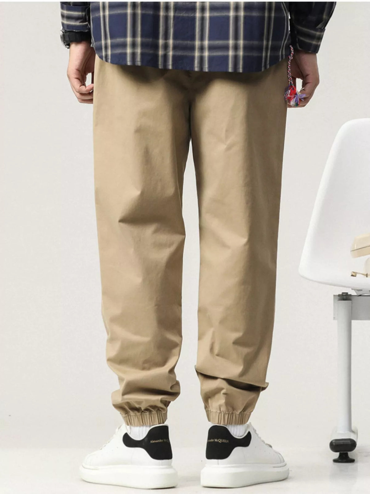 Men's Plus Size Casual Drawstring Ankle Cuffed Pants in Khaki