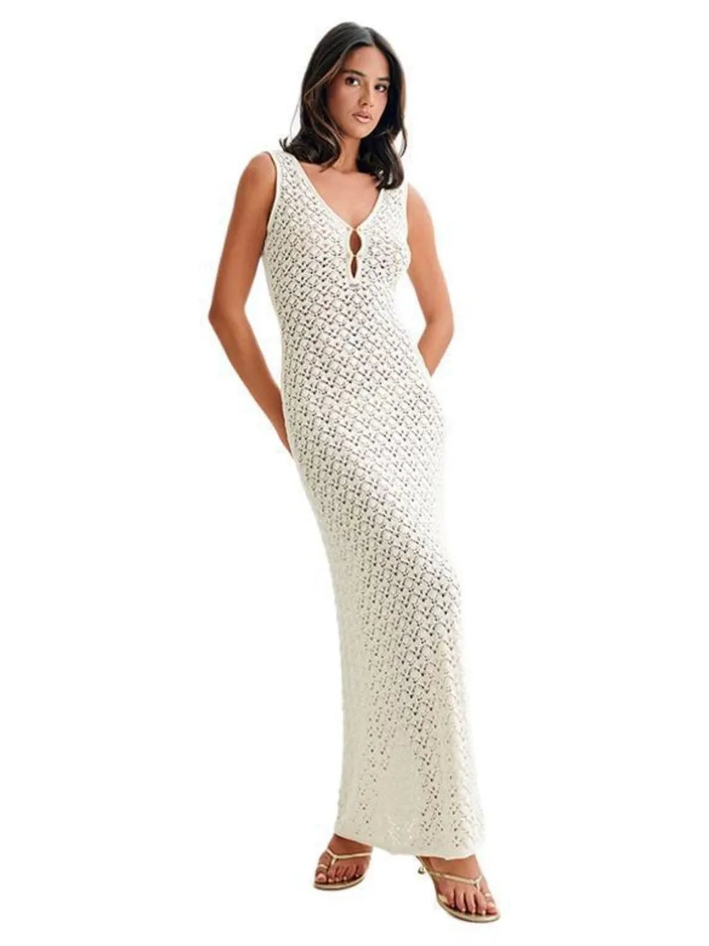 Openwork Sleeveless Maxi Dress - Lilixa.store