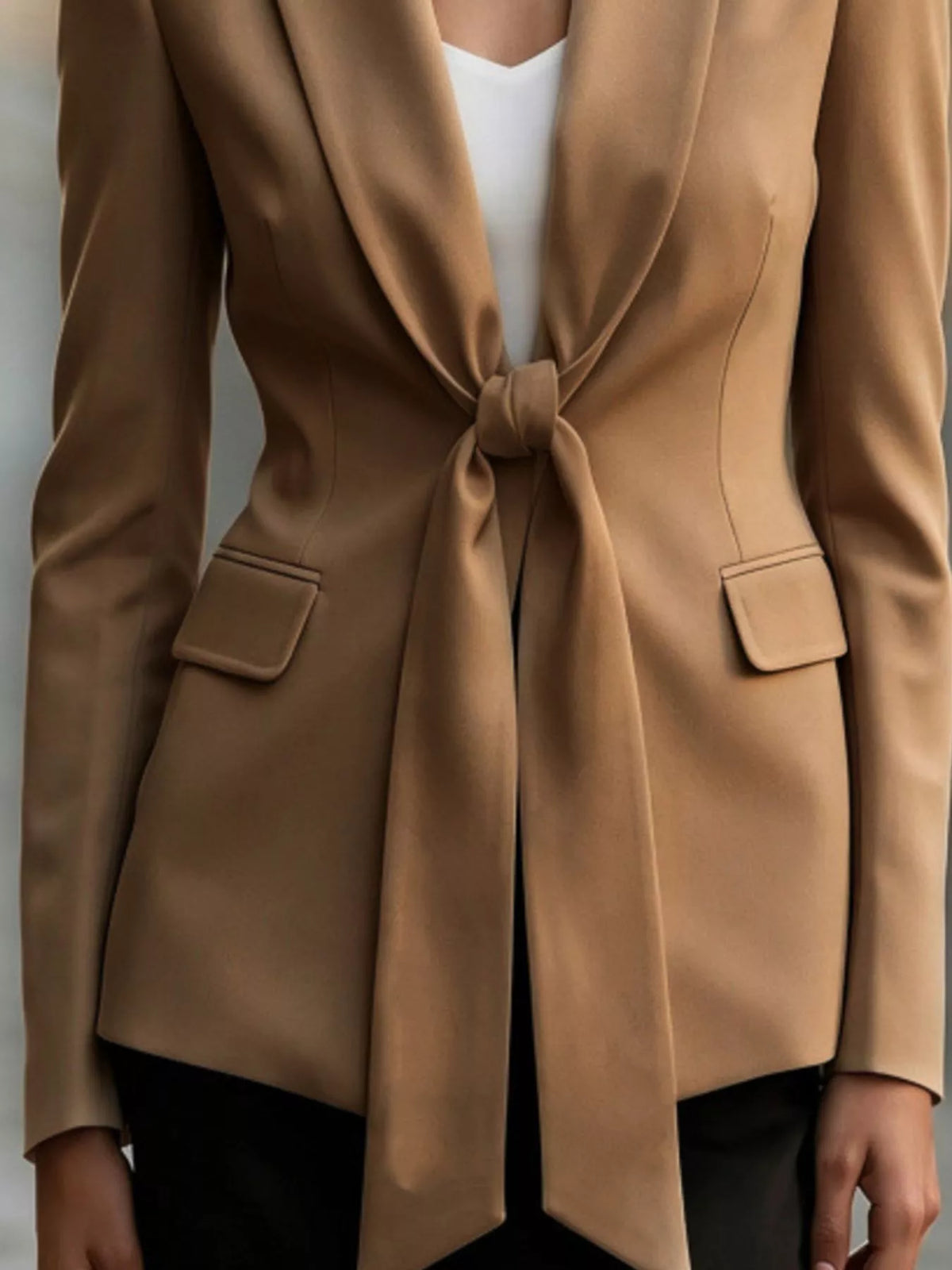 Tie-Front Lapel Collar Long Sleeve Blazer, view 4