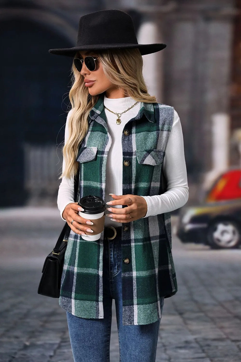 Plaid Button Up Vest Coat - Lilixa.store