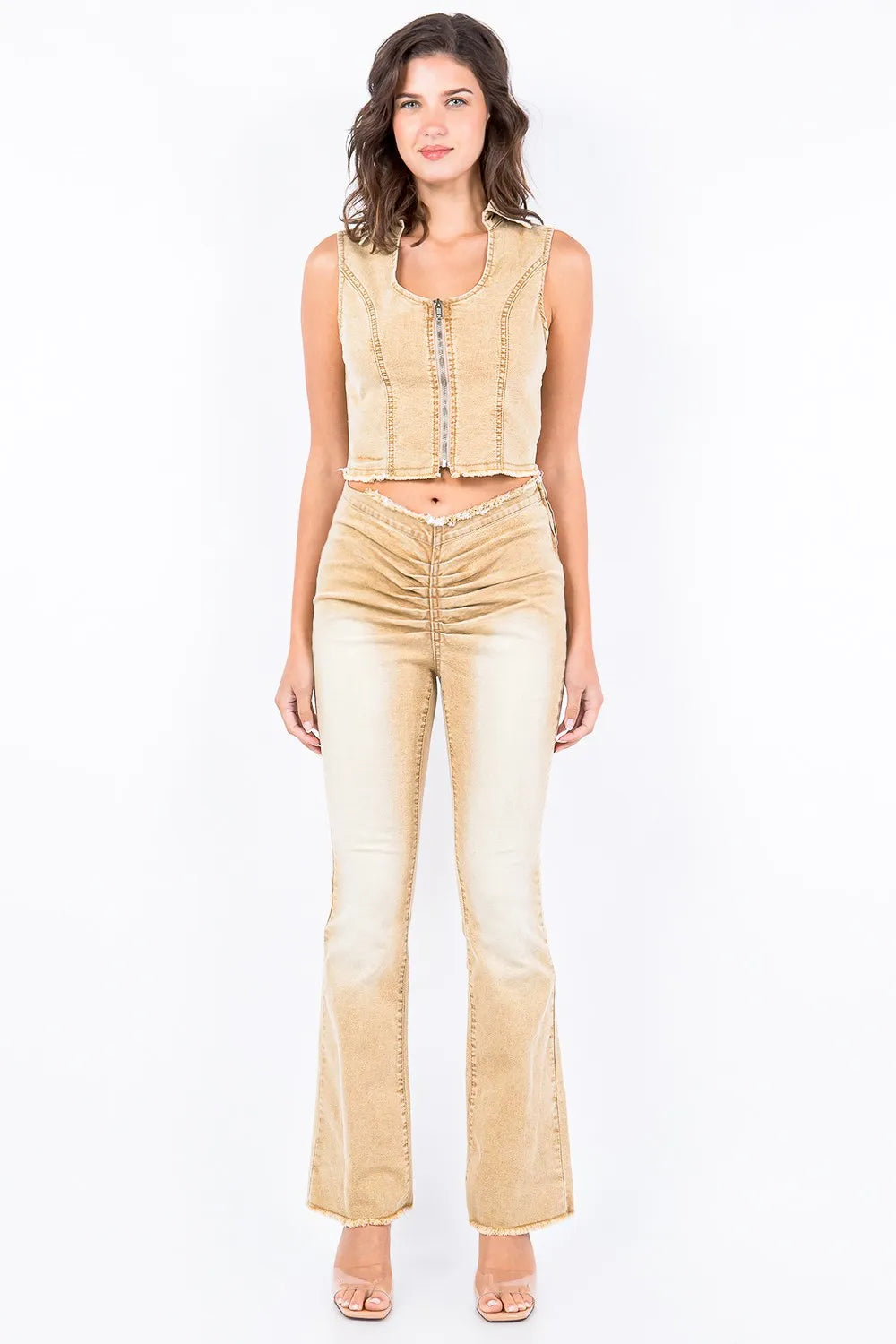 American Bazi V-Cut Ruched Flare Pants - Lilixa.store