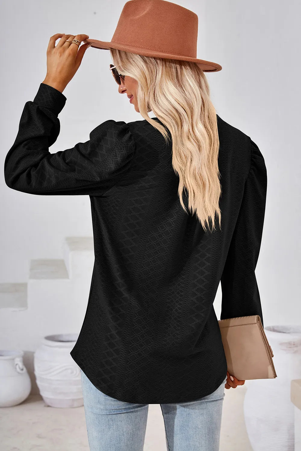 Notched Long Sleeve T-Shirt - Lilixa.store