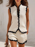 Full Size Scalloped Trim Sleeveless Vest and Shorts Two-Piece Set Plus Size - Lilixa.store