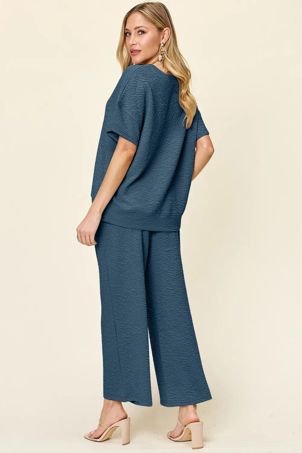 Double Take Full Size Texture Short Sleeve Top and Pants Set, view 11