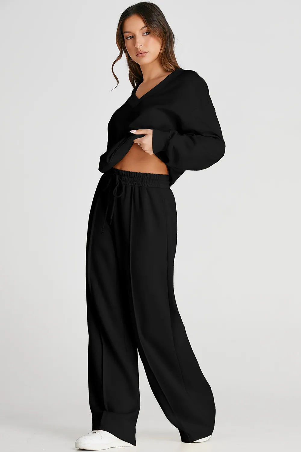 V-Neck Long Sleeve Top and Pants Active Set - Lilixa.store