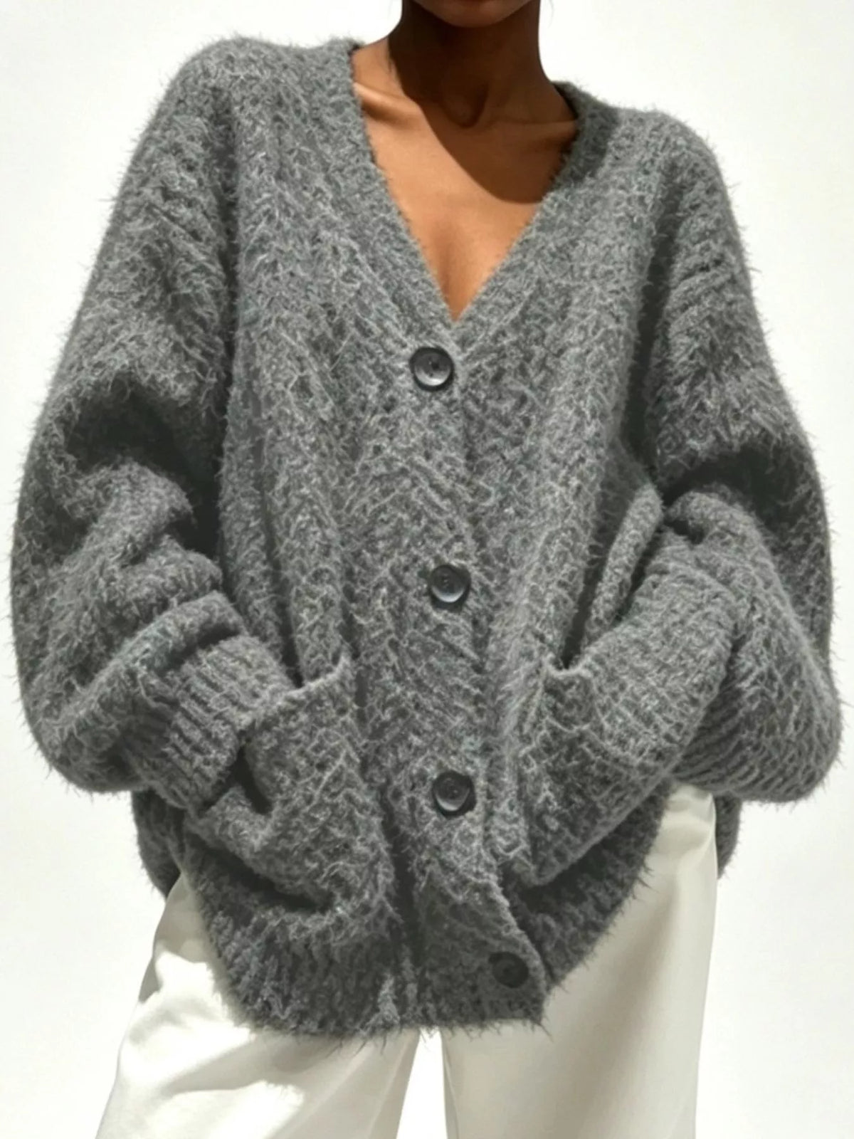 Full Size V-Neck Button-Down Cardigan Plus Size - Lilixa.store