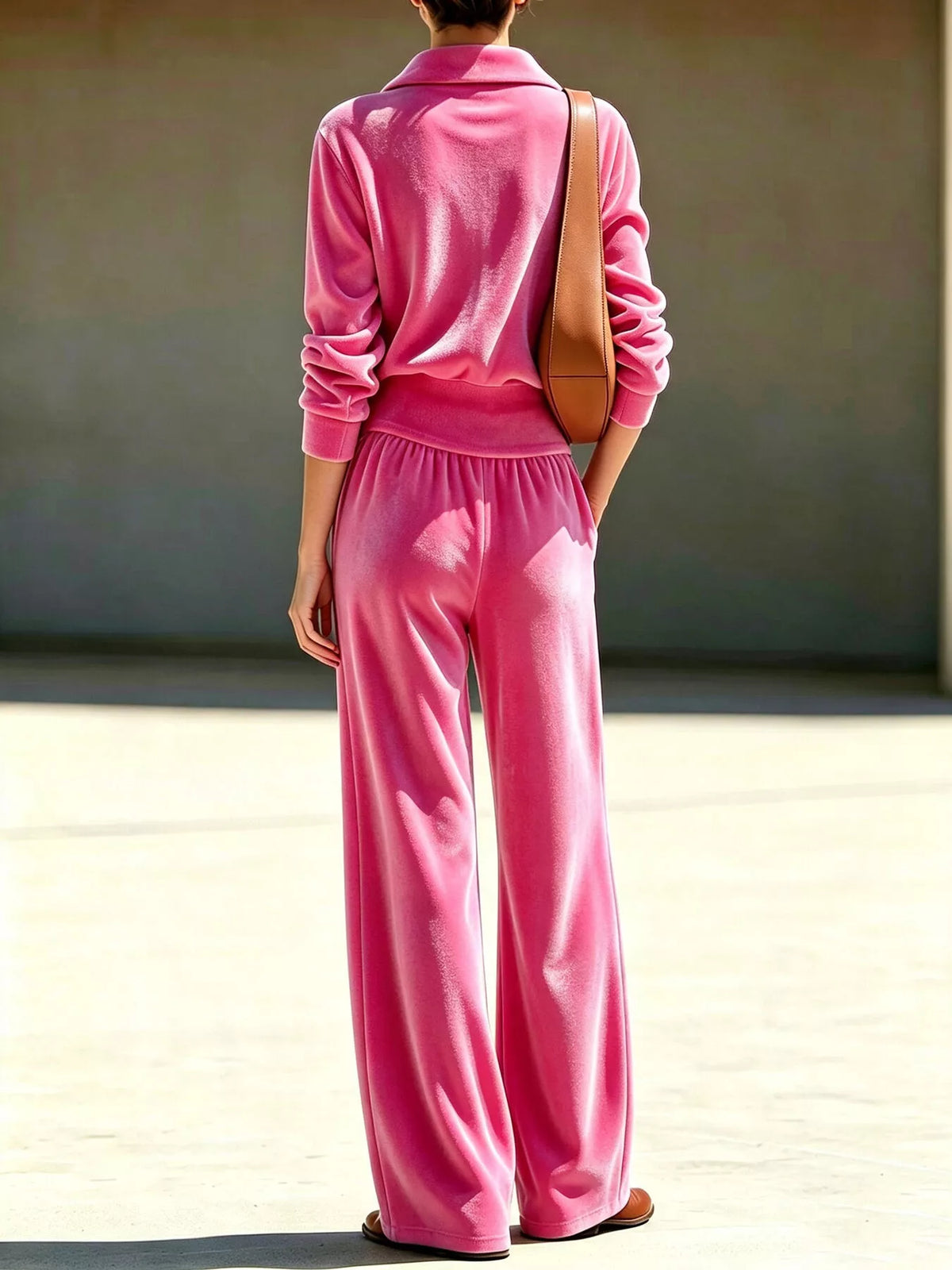 Full Size Quarter-Zip Top and Wide-Leg Pants Set Plus Size, view 4