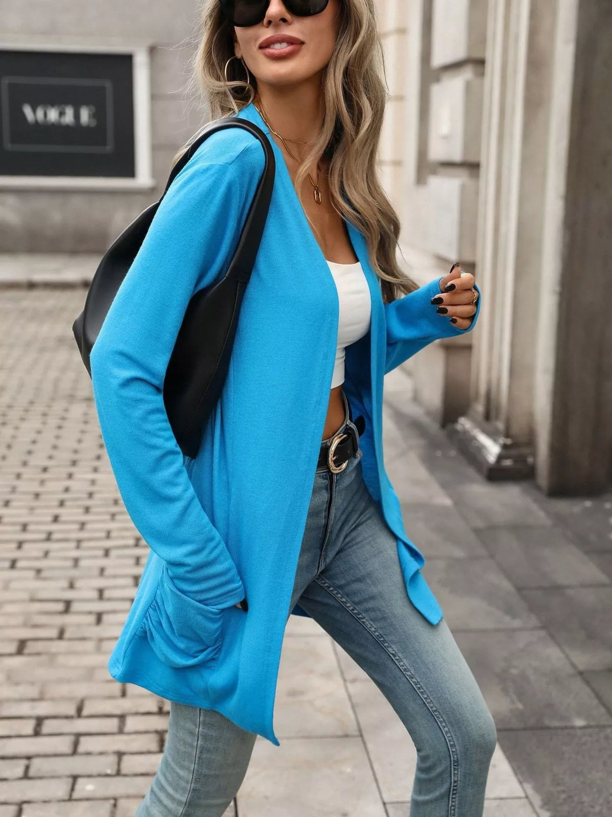 Ruched Pocket Open Front Cardigan - Lilixa.store