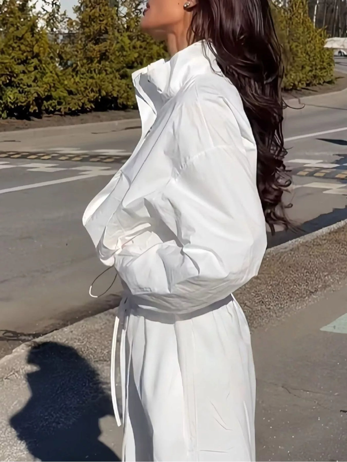 Drawstring Hem Crop Jacket and Wide-Leg Pant Set, view 16