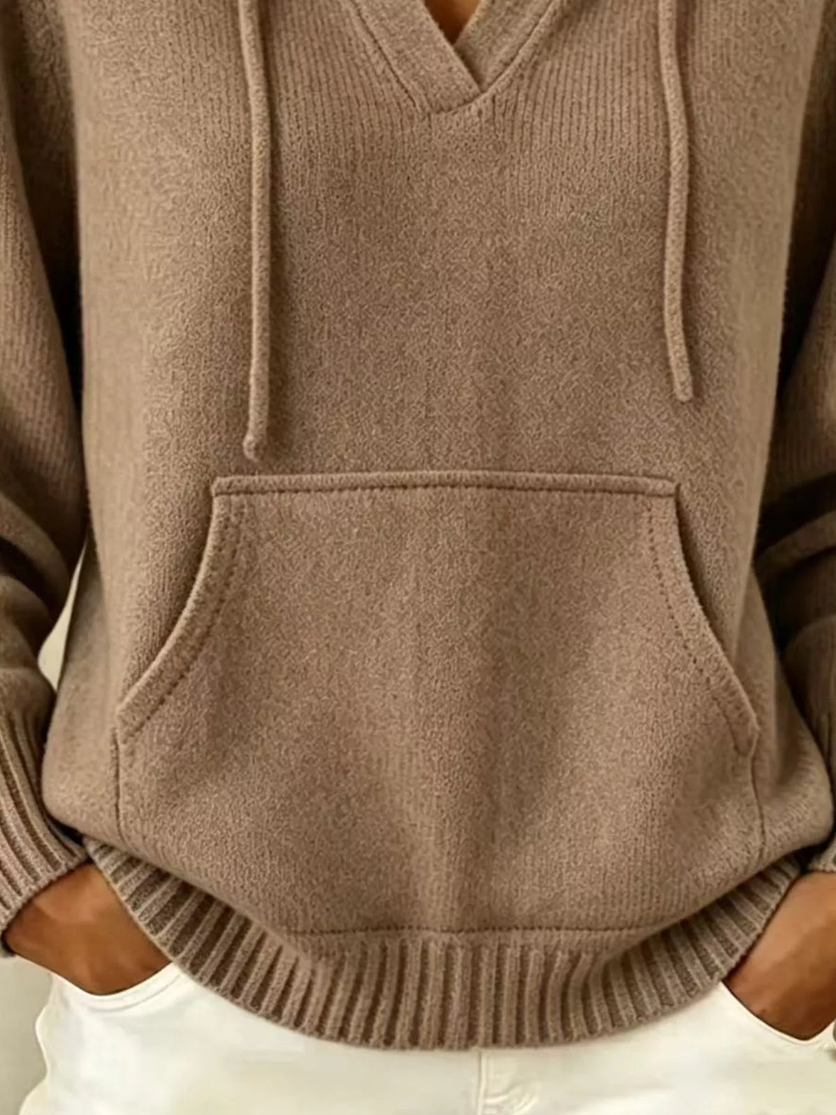 Drawstring Kangaroo Pocket Hooded Sweater, view 3