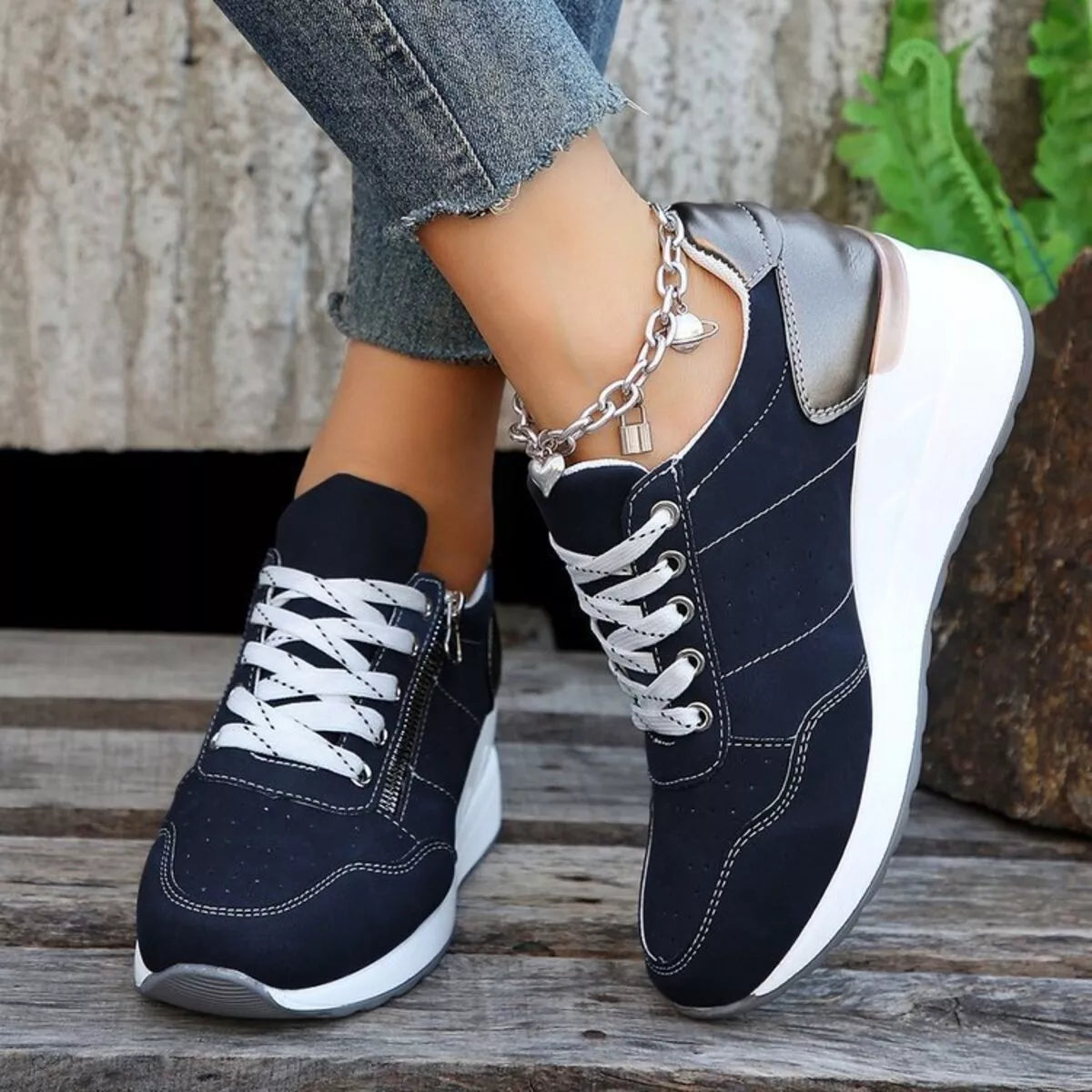 Platform Lace Up Sneakers in Royal Blue