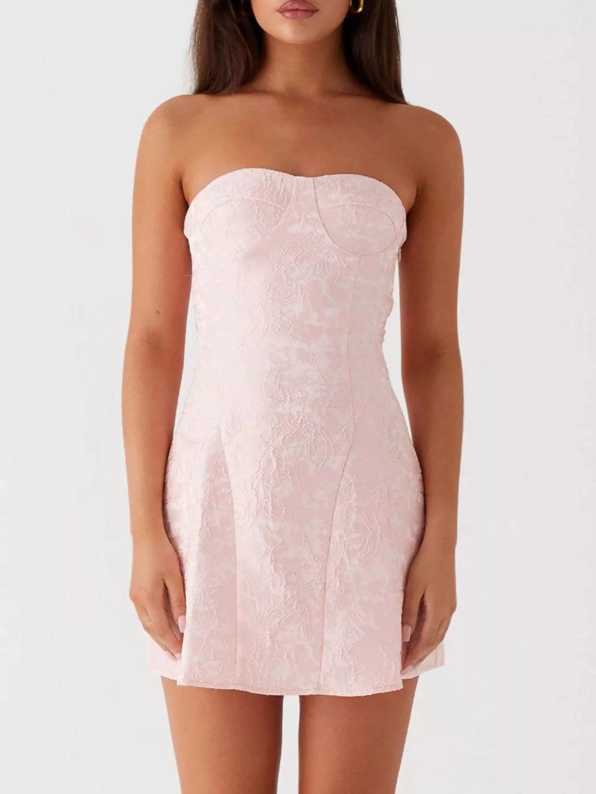 Lace Up Jacquard Tube Mini Dress - Lilixa.store
