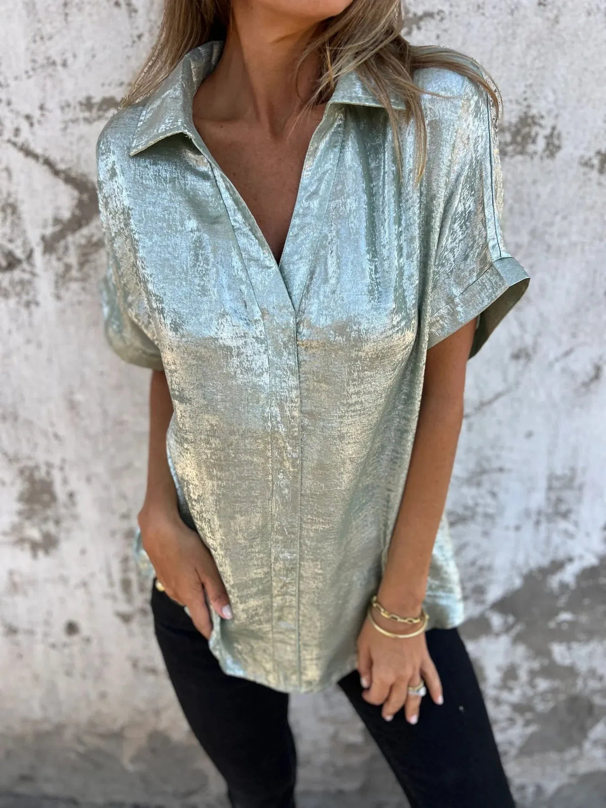 Full Size Collared Neck Short Sleeve Shirt Plus Size - Lilixa.store