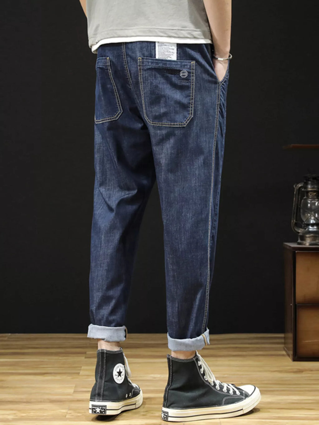 Men's Plus Size Drawstring Straight Leg Jeans - Lilixa.store