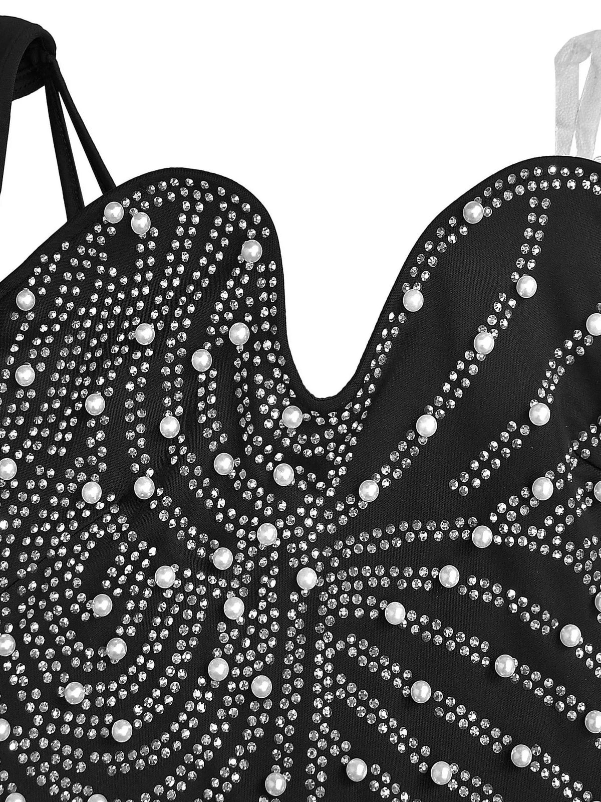 Rhinestone Pearl Detail One-Shoulder Mermaid Maxi Dress - Lilixa.store