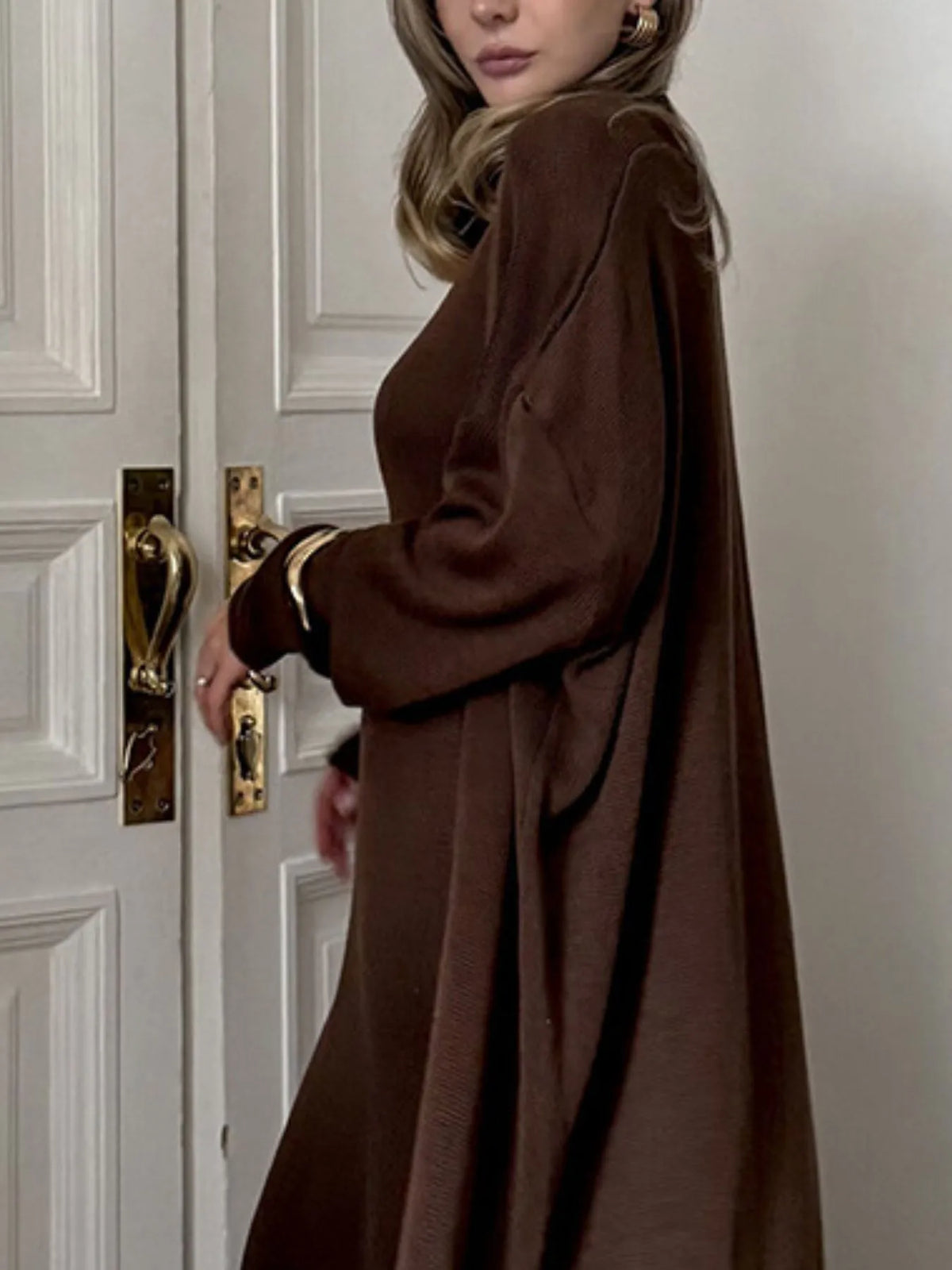 V-Neck Knit Dress and Cardigan Sweater Set, view 8
