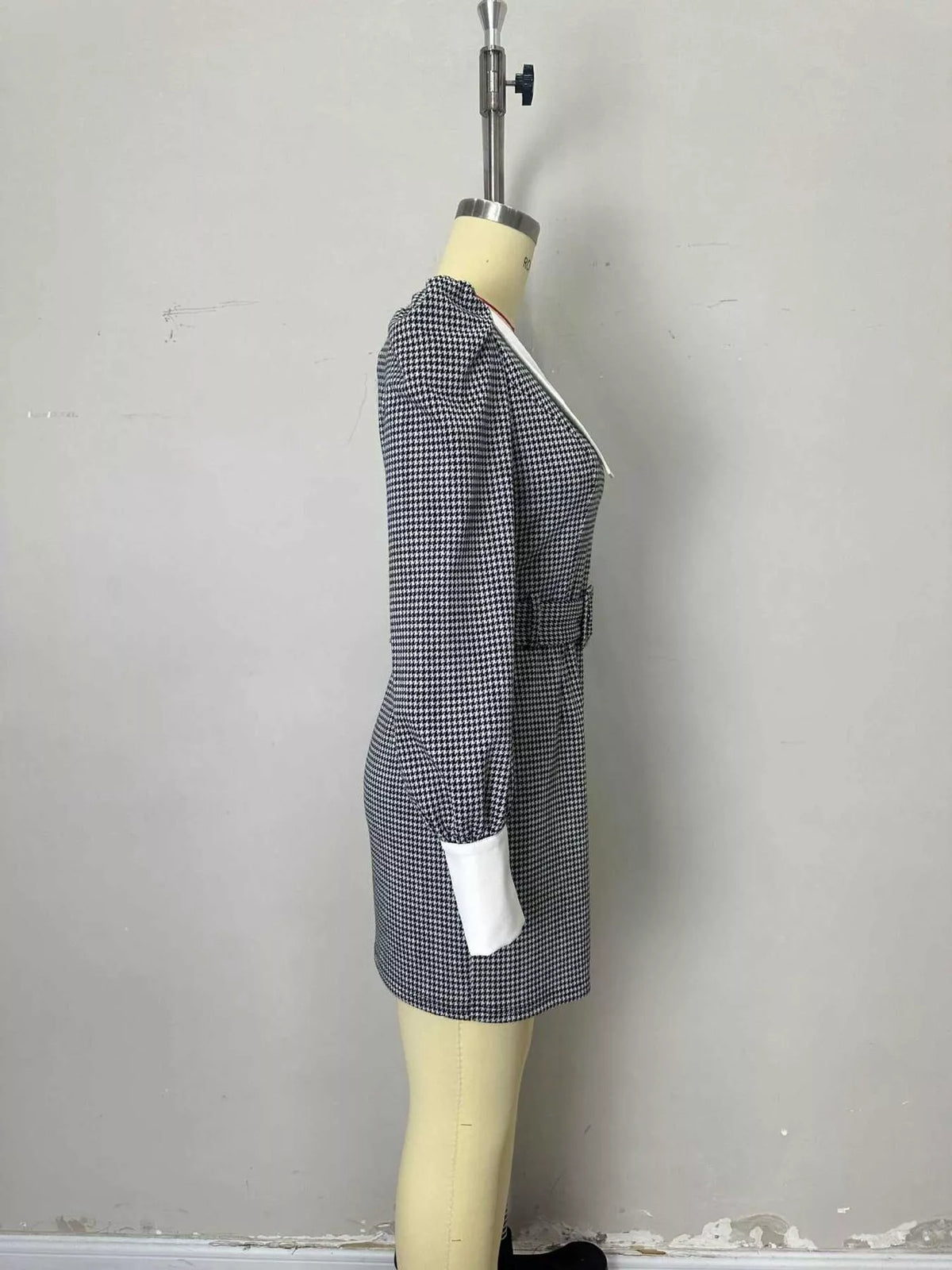 Contrast Collar Houndstooth Mini Dress - Lilixa.store