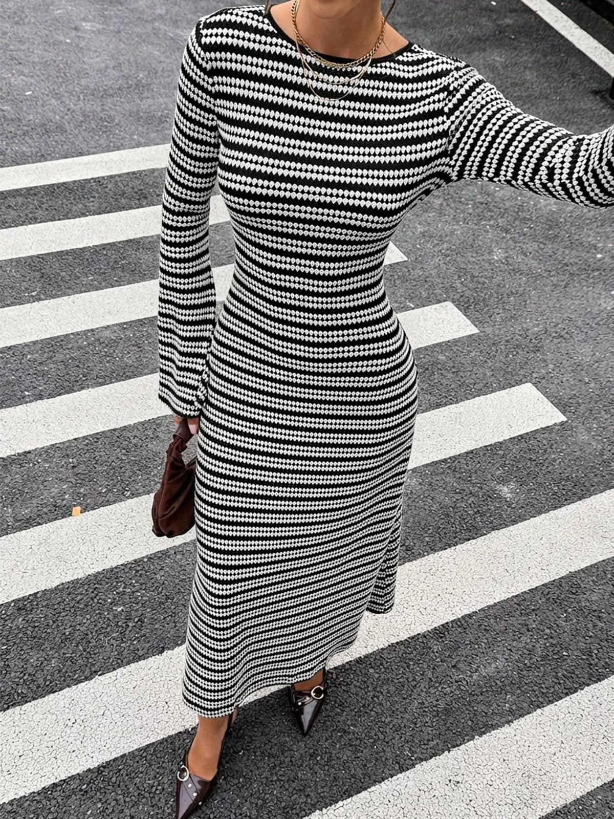 Striped Flared Sleeves Sweater Dress - Lilixa.store