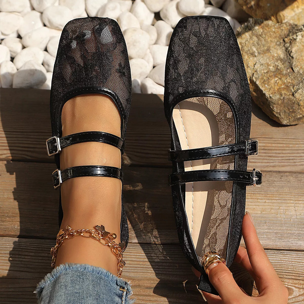 Square Toe Lace Slip-Ons - Lilixa.store