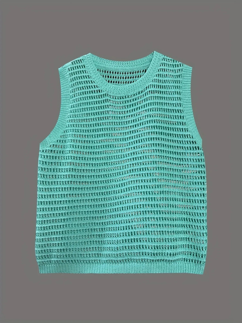 Openwork Round Neck Sweater Vest - Lilixa.store