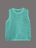 Openwork Round Neck Sweater Vest - Lilixa.store
