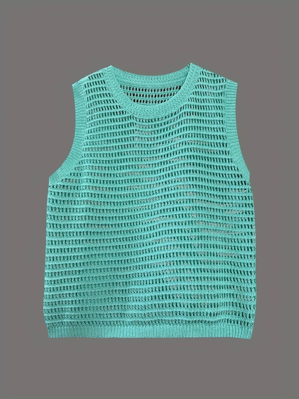 Openwork Round Neck Sweater Vest - Lilixa.store
