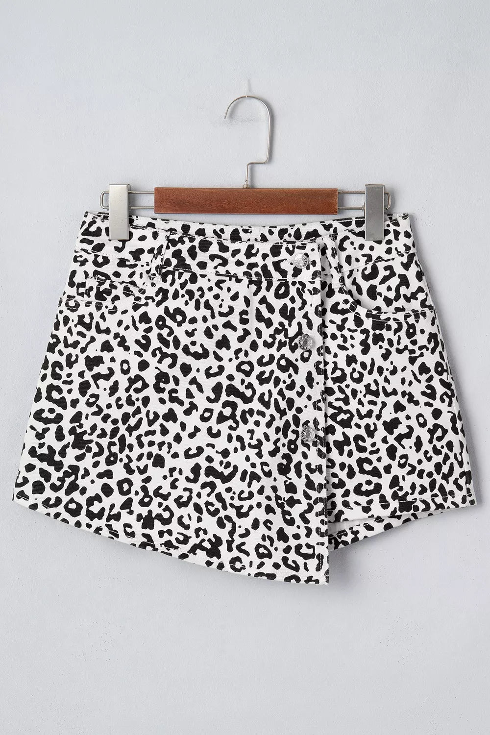 Leopard Print Button Overlap Denim Shorts - Lilixa.store