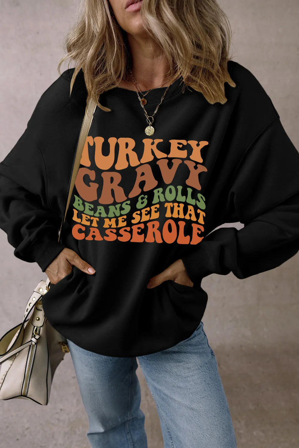 Letter Graphic Round Neck Long Sleeve Sweatshirt - Lilixa.store