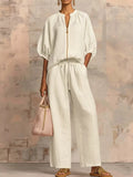 Full Size Zip-Front Top and Wide-Leg Pants Set Plus Size - Lilixa.store