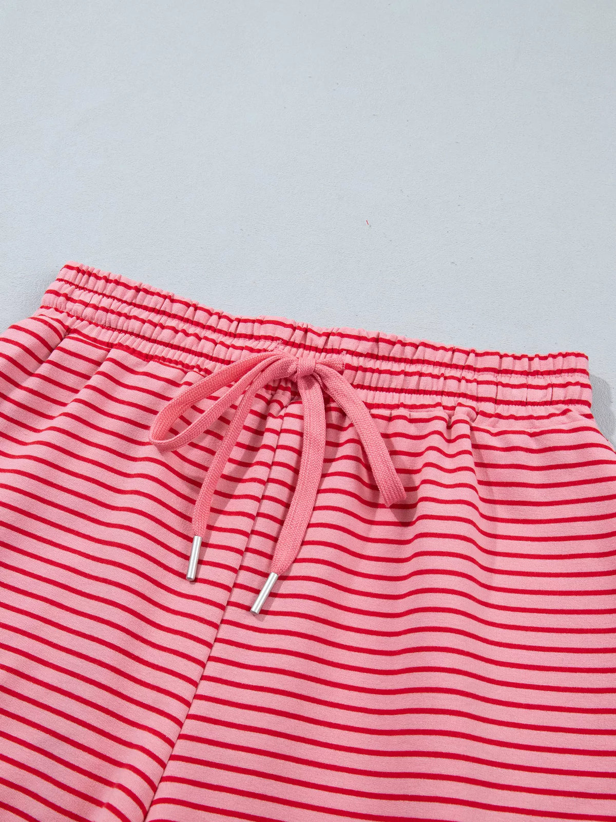 Stripe Ribbed Patchwork Mock Neck Baggy Pullover Matching Shorts Set - Lilixa.store