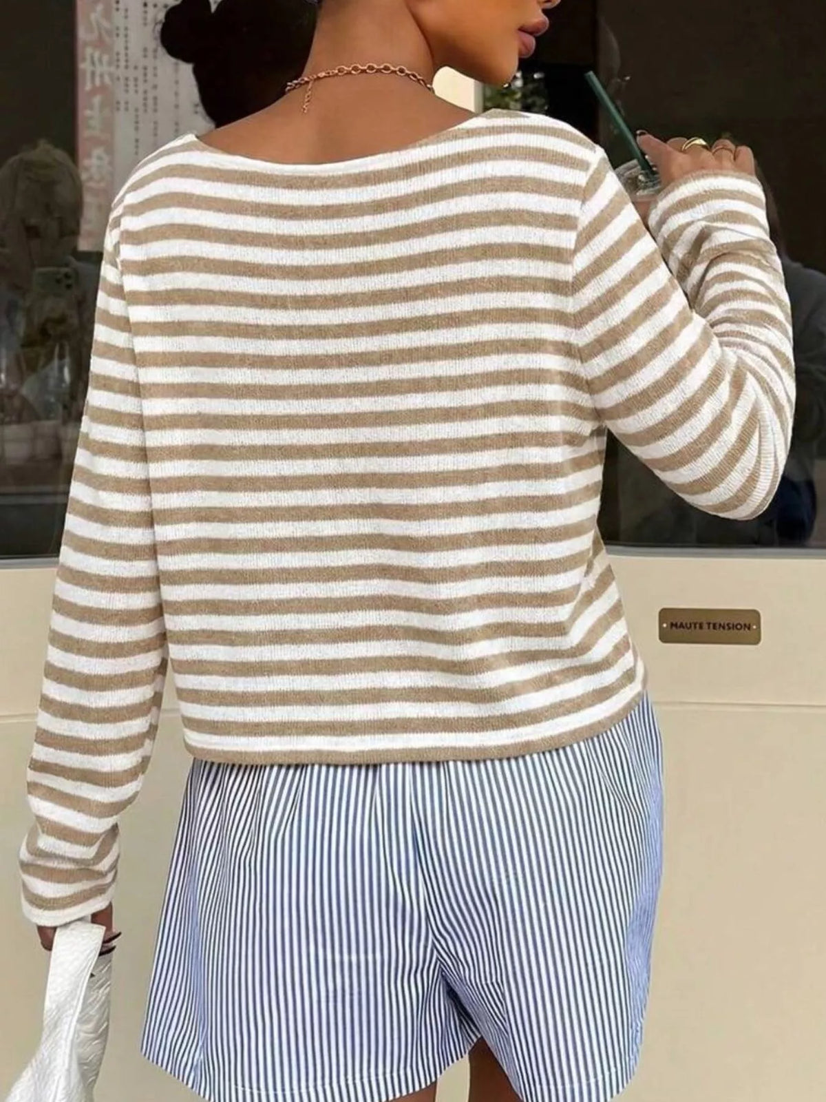 Boat Neck Striped Long Sleeve T-Shirt - Lilixa.store