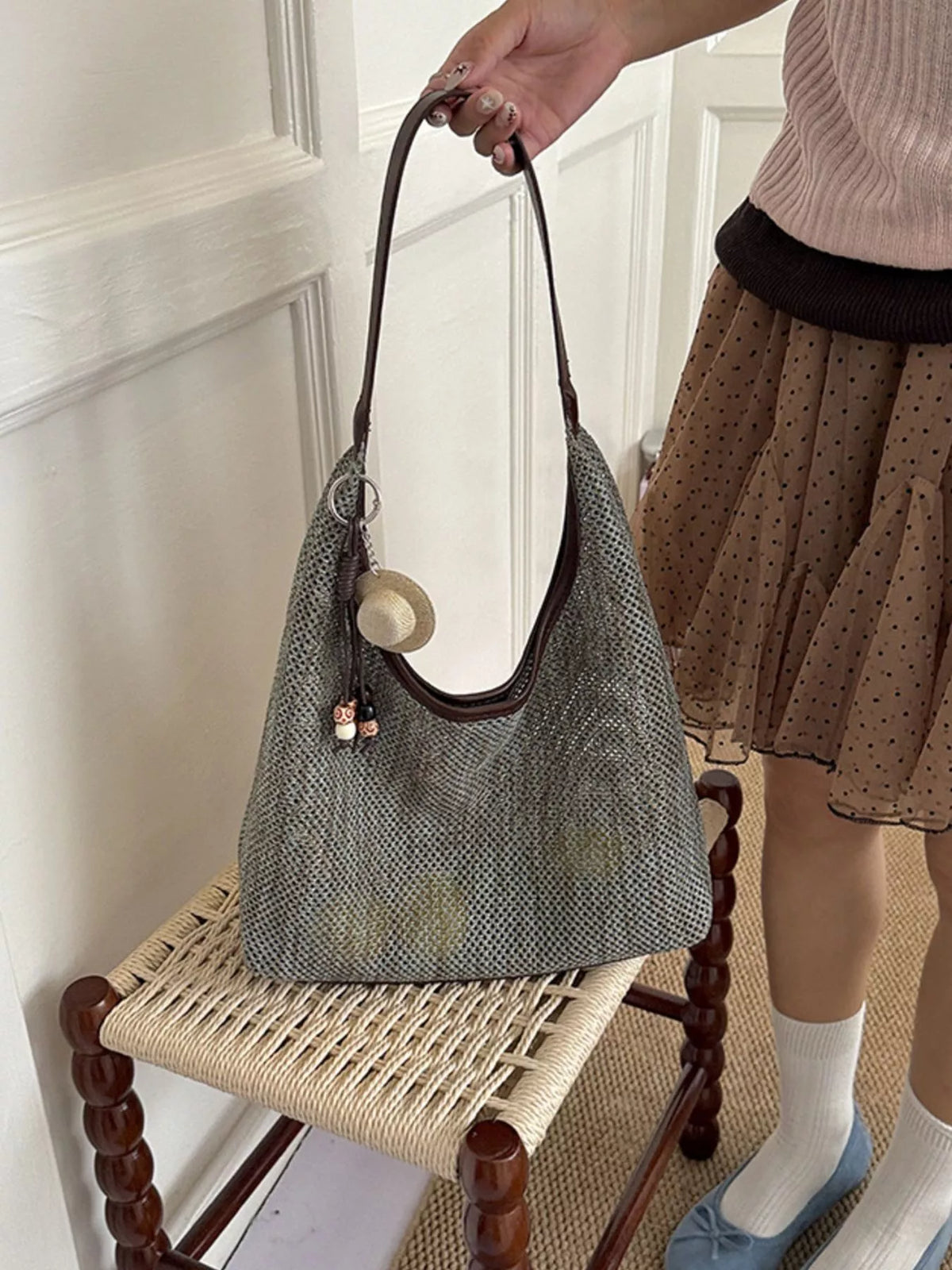 Textured Woven Shoulder Bag - Lilixa.store