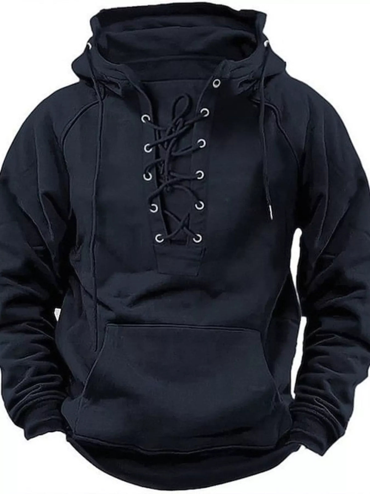 Men's Full Size Lace Up Front Raglan Sleeve Hoodie Plus Size